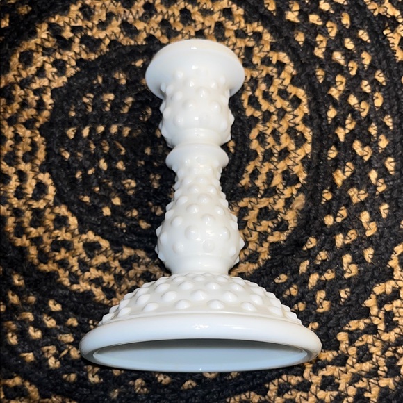 White Fenton Hobnail Candle Holder - Picture 6 of 17